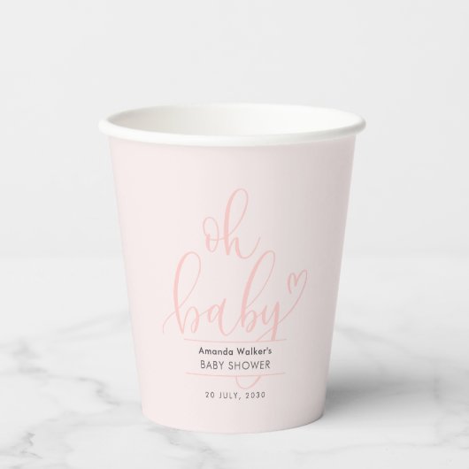 Gobelets En Papier Oh Baby Calligraphy Pink Script Baby Shower (Recto)