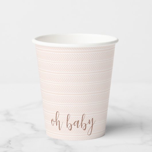 Gobelets En Papier Oh Baby Coupe rose et blanche de Herringbone (Recto)