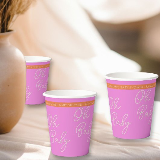 Gobelets En Papier Oh Baby Script rose et orange personnalisé