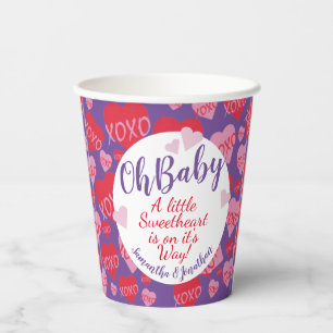 Gobelets En Papier Oh bébé rose rouge amoureux Baby shower pourpre