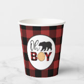 Gobelets En Papier Oh Boy Bear Buffalo Plaid Baby shower (Recto)