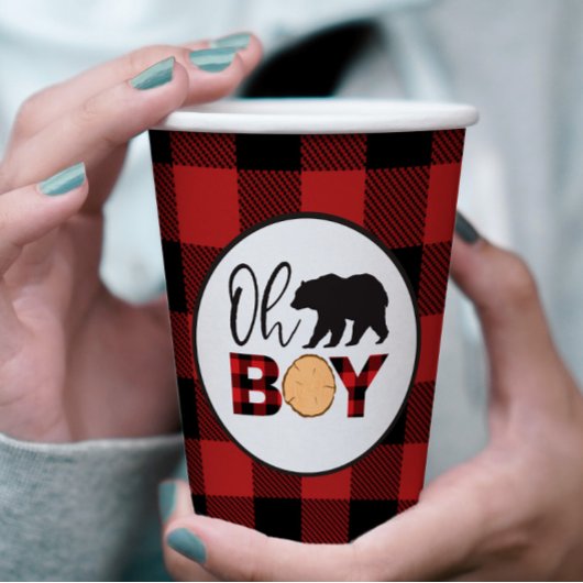 Gobelets En Papier Oh Boy Bear Buffalo Plaid Baby shower