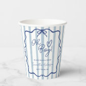 Gobelets En Papier Oh Boy mignon Baby shower Whimsical Blue Stripes (Recto)