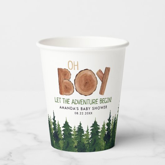 Gobelets En Papier Oh Boy - Rustic Boy Baby shower Woodland (Verso)