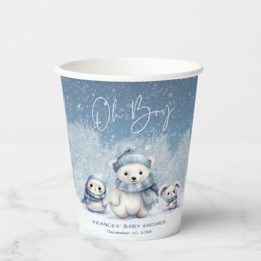 Gobelets En Papier Oh Boy Winter | Baby shower des bois (Recto)