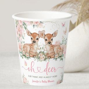 Gobelets En Papier Oh Cerf Jumelles Fille Baby Shower Rose