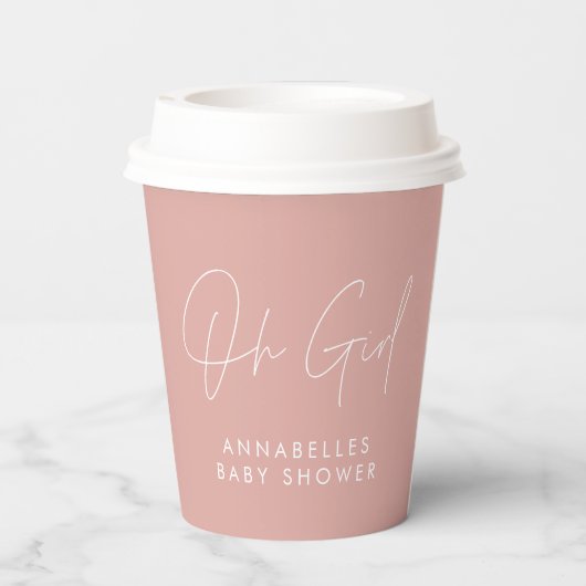 Gobelets En Papier oh fille Baby shower script rose élégant (Verso)