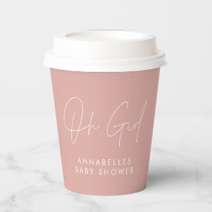 Gobelets En Papier oh fille Baby shower script rose élégant