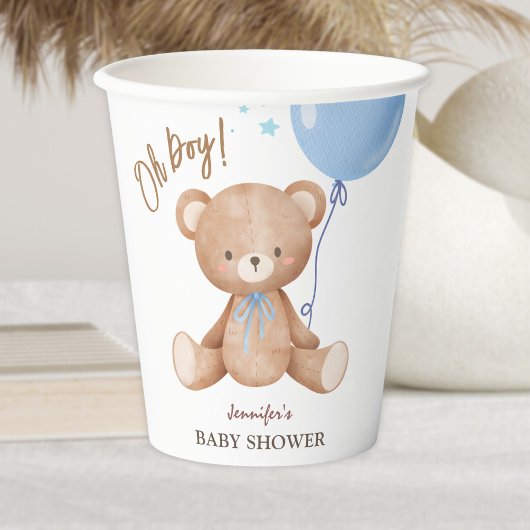 Gobelets En Papier Oh mon garçon | Baby shower Bleu Ours Teddy
