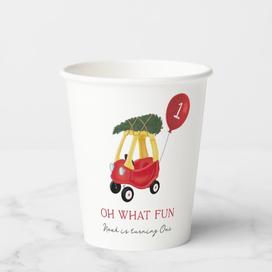 Gobelets En Papier Oh What Fun Winter Car 1ère fête d'anniversaire (Verso)