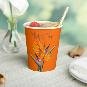 Gobelets En Papier Oiseau de Paradis Fleurs Orange Wedding shower