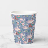 Gobelets En Papier Oiseaux de cygne Floral Botanique Bleu Motif (Recto)