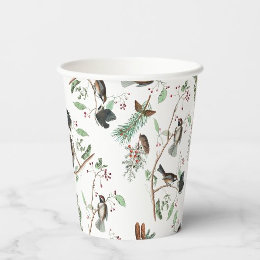 Gobelets En Papier Oiseaux de poulet Baies et Pinecones Aquarelle (Verso)