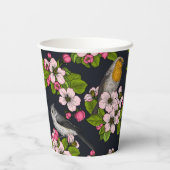 Gobelets En Papier Oiseaux et fleurs en noir (Verso)