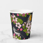 Gobelets En Papier Oiseaux et fleurs en noir (Recto)
