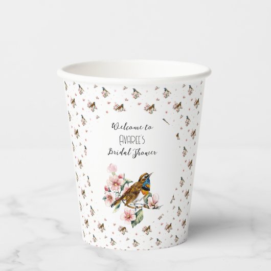 Gobelets En Papier Oiseaux et fleurs Tea Party Douche (Recto)