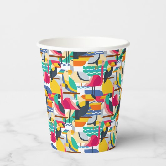 Gobelets En Papier Oiseaux tropicaux géométriques (Verso)