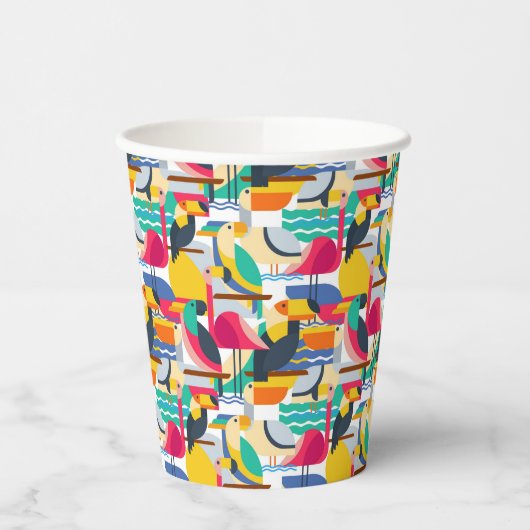 Gobelets En Papier Oiseaux tropicaux géométriques (Gauche)