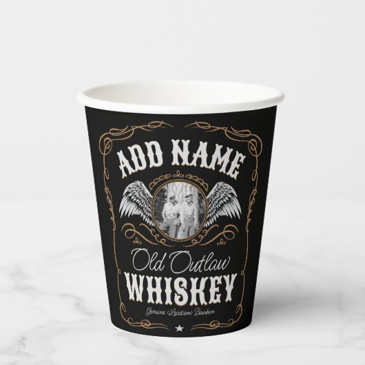 Gobelets En Papier Old Moonshine Whiskey Étiquette AJOUTER PHOTO Nom  (Recto)
