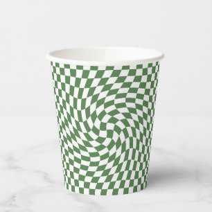 Gobelets En Papier Olive Green & White À damiers Motif déformé
