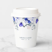 Gobelets En Papier Ombre Royal Blue Ivory Floral Mariage (Recto)
