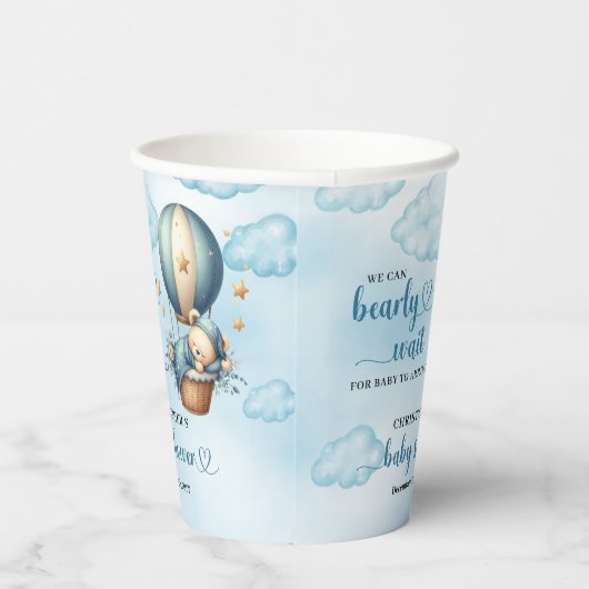 Gobelets En Papier On peut attendre mon garçon baby shower montgolfiè (Droite)