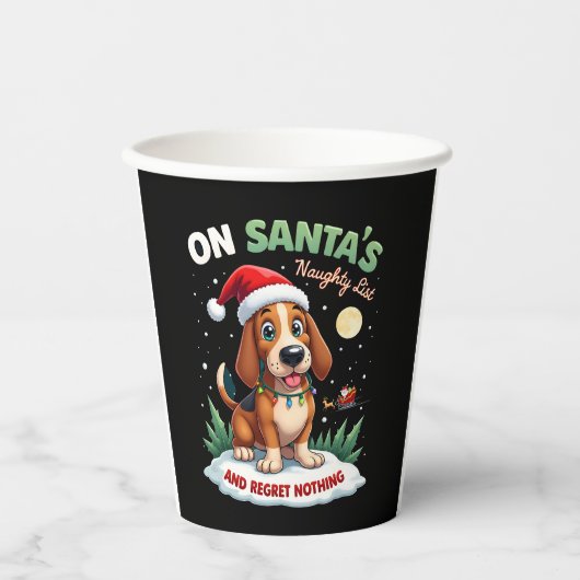Gobelets En Papier On Santa's Xmas Naughty List Regret Nothing Basset (Recto)