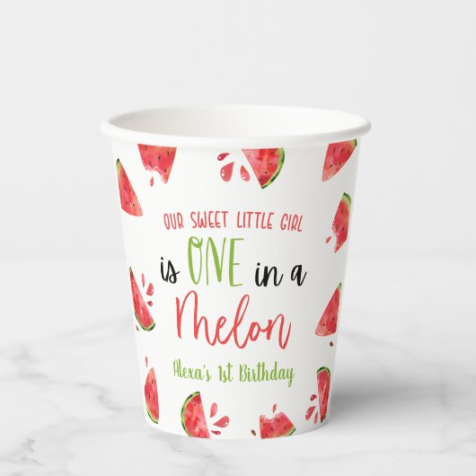 Gobelets En Papier One In A Melon 1er Anniversaire Fête Watermelon (Recto)