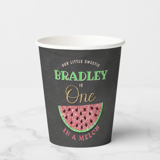 Gobelets En Papier One In A Melon Chalkboard 1er anniversaire (Verso)