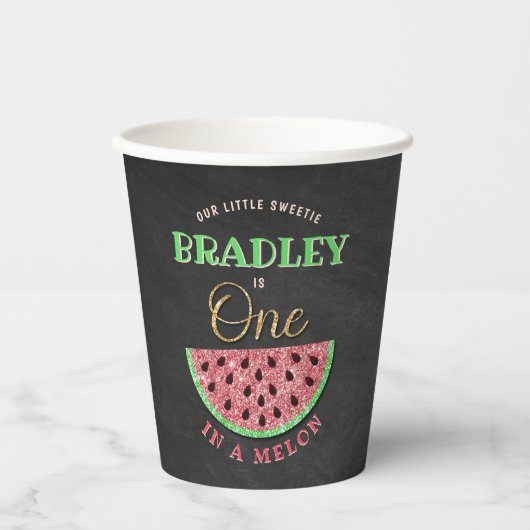 Gobelets En Papier One In A Melon Chalkboard 1er anniversaire (Recto)