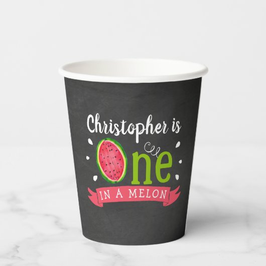 Gobelets En Papier One In A Melon Chalkboard 1er anniversaire (Verso)
