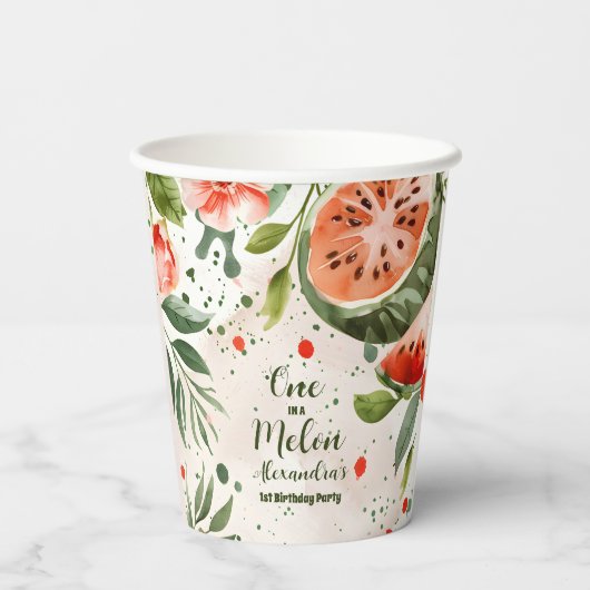Gobelets En Papier 'One in a Melon' mignonne Watermelon fille 1er ann (Verso)