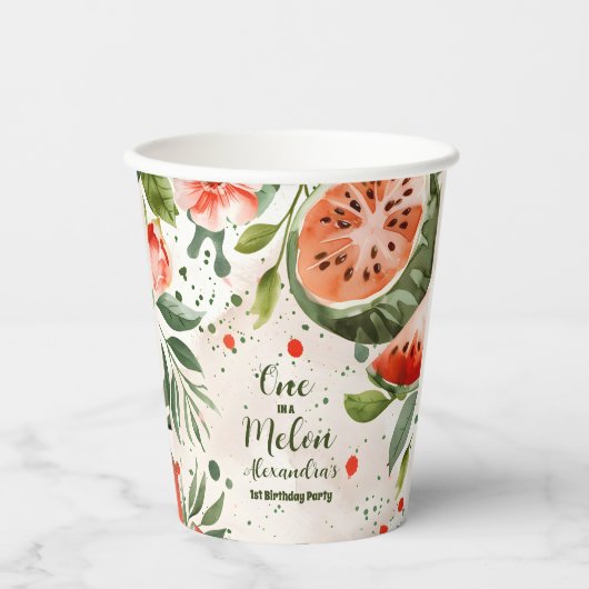 Gobelets En Papier 'One in a Melon' mignonne Watermelon fille 1er ann (Recto)