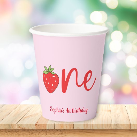 Gobelets En Papier One Strawberry Birthday Pink