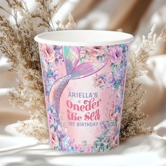 Gobelets En Papier Oneder La Queue de Sirène Pailletée de Fleur de Me