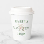 Gobelets En Papier Or et fleurs un ampersand mariage nom couples (Recto)