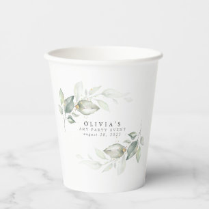 Gobelets En Papier Or Eucalyptus Vert Boho Dreamy Aquarelle