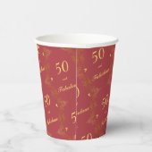 Gobelets En Papier Or Moderne Rouge Or 50 Anniversaire Fabuleux (Droite)