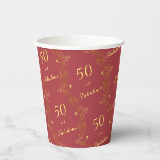 Gobelets En Papier Or Moderne Rouge Or 50 Anniversaire Fabuleux (Recto)