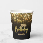 Gobelets En Papier Or personnalisé brillant Joyeux anniversaire noir (Verso)