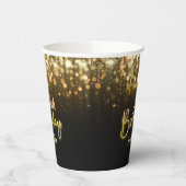 Gobelets En Papier Or personnalisé brillant Joyeux anniversaire noir (Gauche)