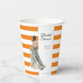 Gobelets En Papier Orange aquarelle rayures boho nuptiale (Recto)