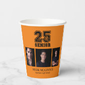 Gobelets En Papier Orange Black Class 2025 Graduation Photo (Verso)