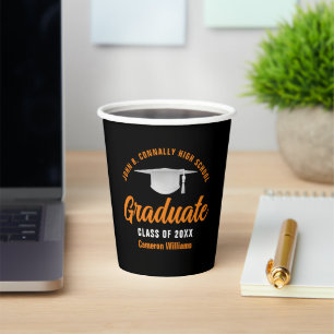 Gobelets En Papier Orange Black Personnalisée Graduation Party