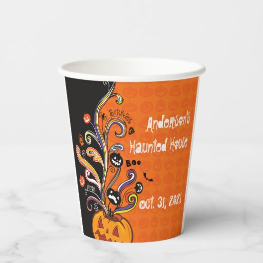Gobelets En Papier Orange Black Scanner Citrouille Halloween Party Pa (Verso)