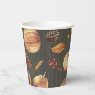 Gobelets En Papier Orange Citrouilles et automne récolte rustique pa