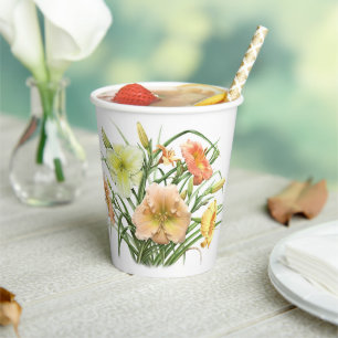 Gobelets En Papier Orange Daylily Bouquet Botanique Design