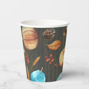 Gobelets En Papier Orange et Bleu Citrouille Russe Pays Automne