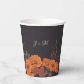 Gobelets En Papier Orange Fleurs Élégant Mariage Monogramme (Verso)