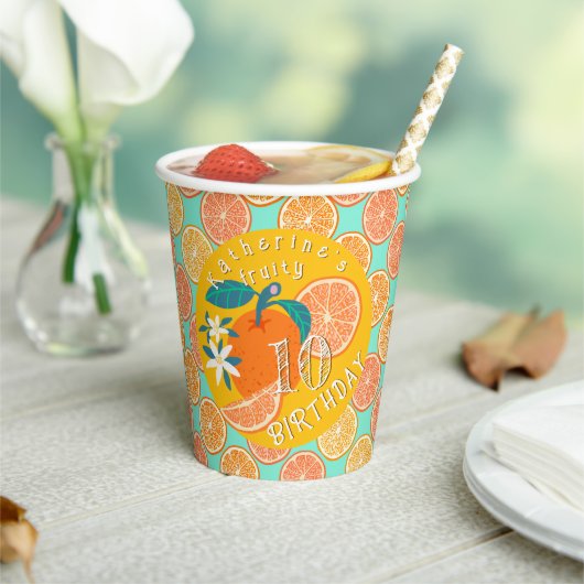 Gobelets En Papier Orange Fruité 10e Anniversaire Bleu Sarcelle (Insitu)